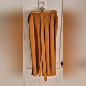Rewash Mustard Wide-Leg Pants with Waist Tie